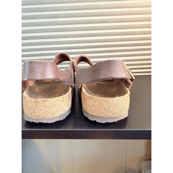 Birkenstock Milano Brown Oiled Leather Sandals EU 42 Double Strap Buckle Comfort